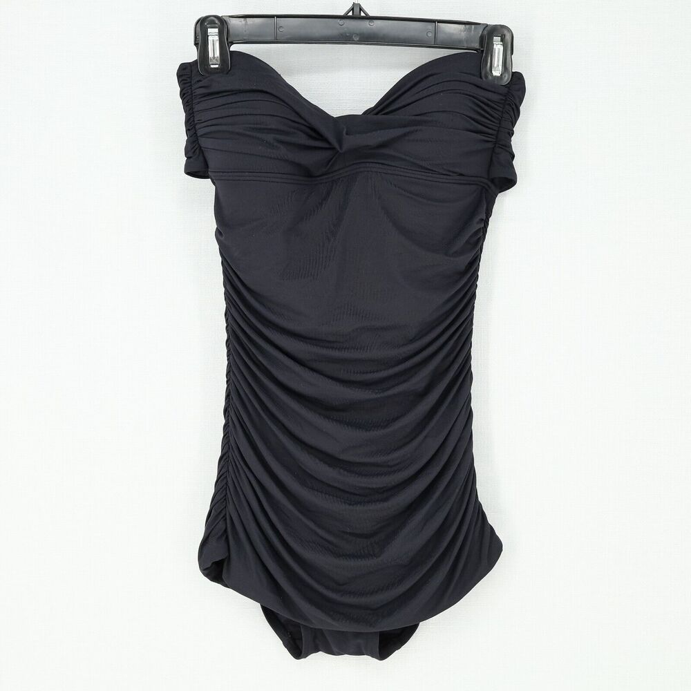 Carmen Marc Valvo Swimsuit Womens 6 One Piece Black Tie Back Strapless Swim